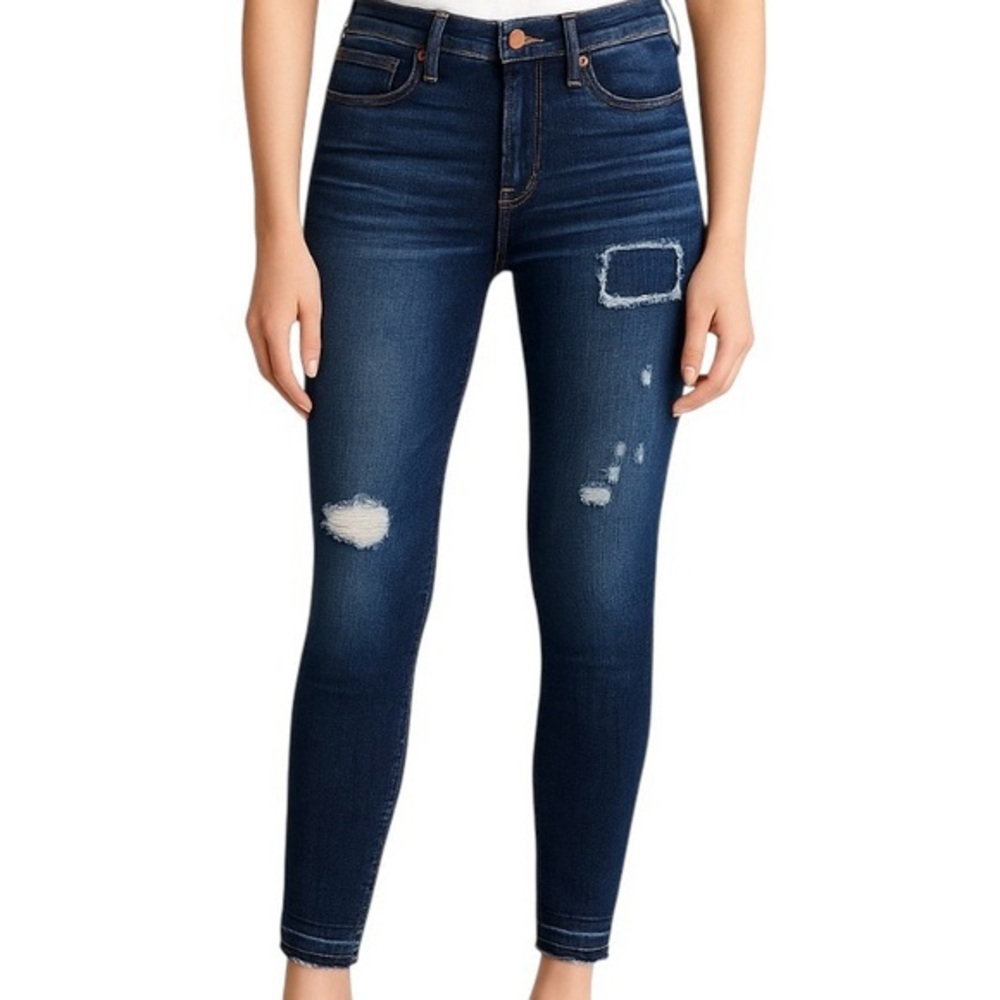 J. Crew 9” High-Rise Toothpick Ripped Raw Hem Skinny Ankle Jeans